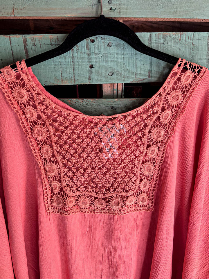 PASSIONATE HEART PEASANT PONCHO TUNIC IN CORAL