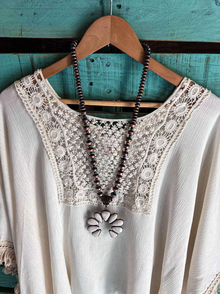 PASSIONATE HEART PEASANT PONCHO TUNIC IN CREAM