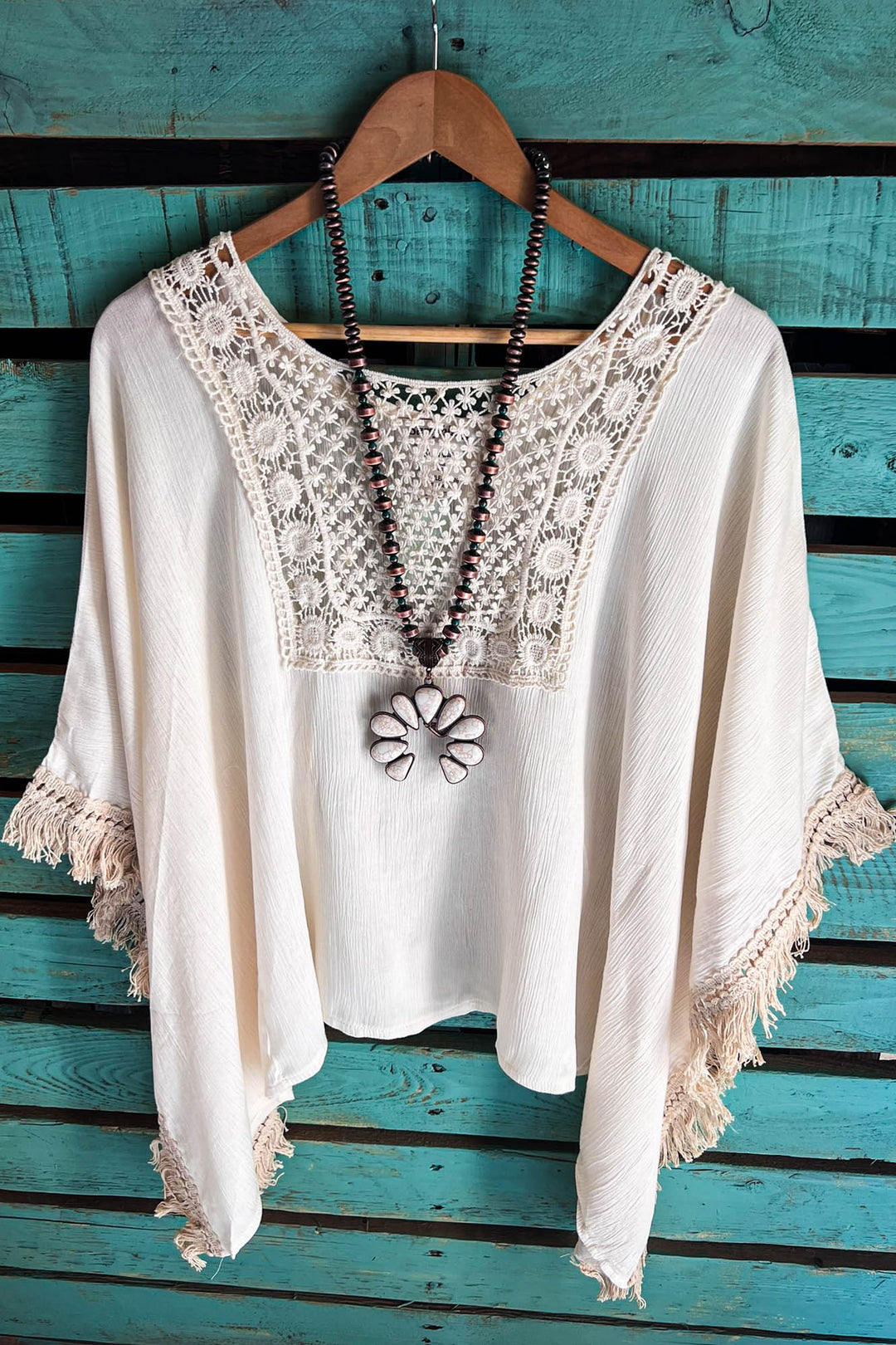 PASSIONATE HEART PEASANT PONCHO TUNIC IN CREAM