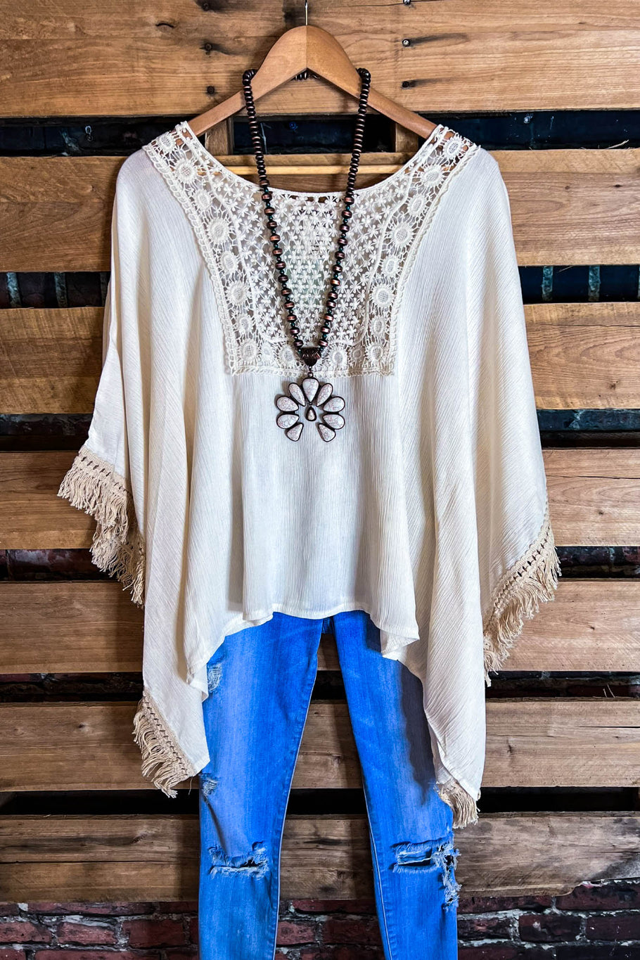 PASSIONATE HEART PEASANT PONCHO TUNIC IN CREAM