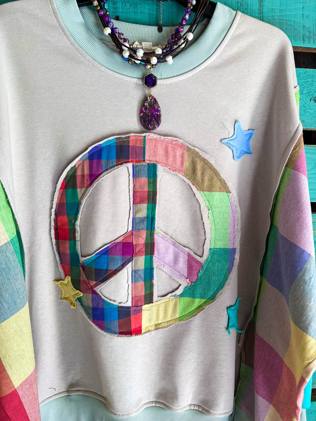 Free Spirit Comfy Soft Sweatshirt Peace & Love In Mint & Multi-Color