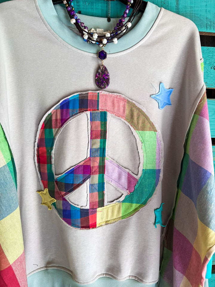 Free Spirit Comfy Soft Sweatshirt Peace & Love In Mint & Multi-Color