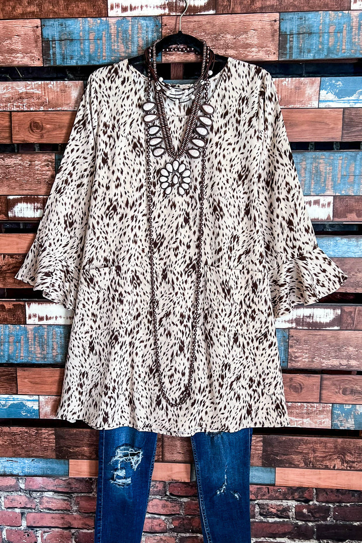 ANIMAL PRINT TUNIC POCKETS IN BEIGE & BROWN