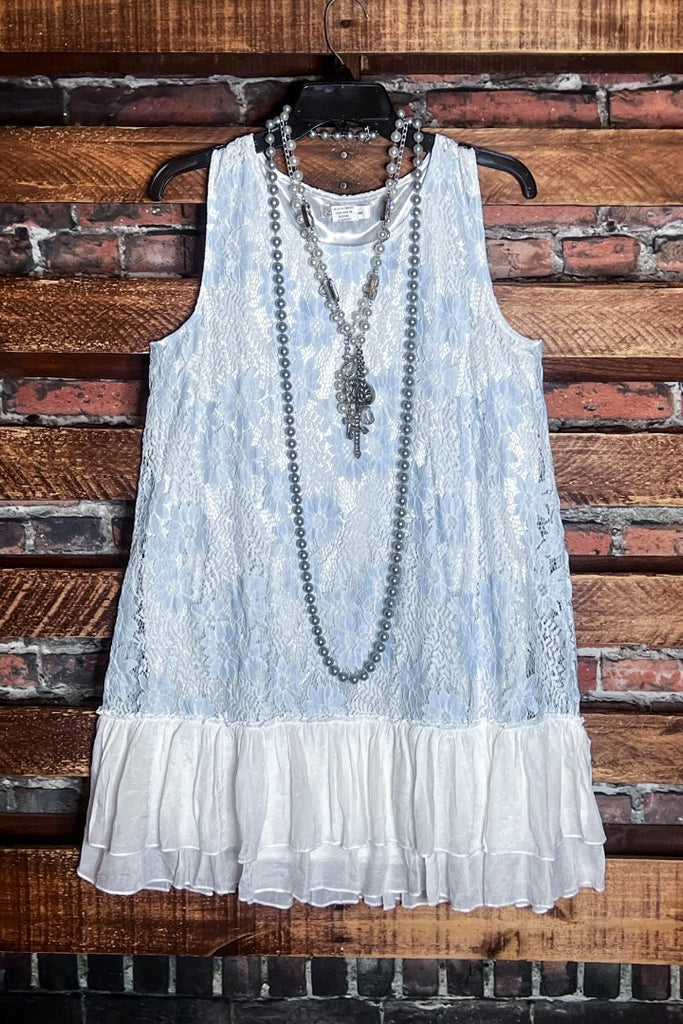 DOWNTOWN ROMANCE LACE LAYERING DRESS IN BLUE & WHITE