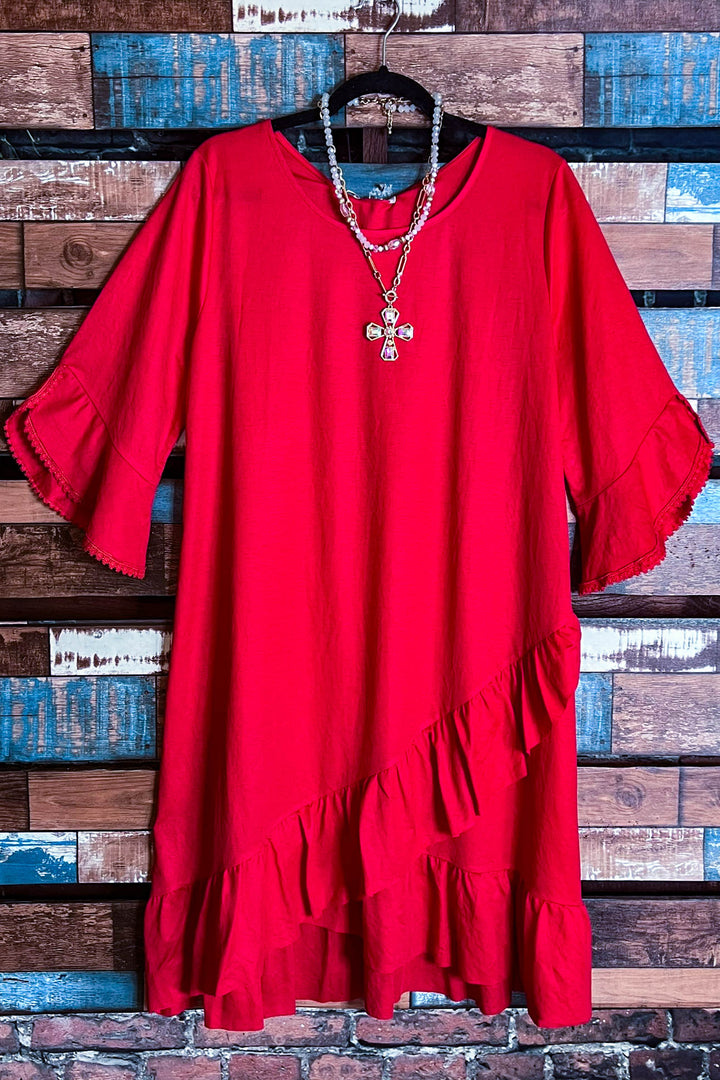 10-12 SIZE - AROUND TOWN PRETTY DESIGNE RED DRESS-------SALE