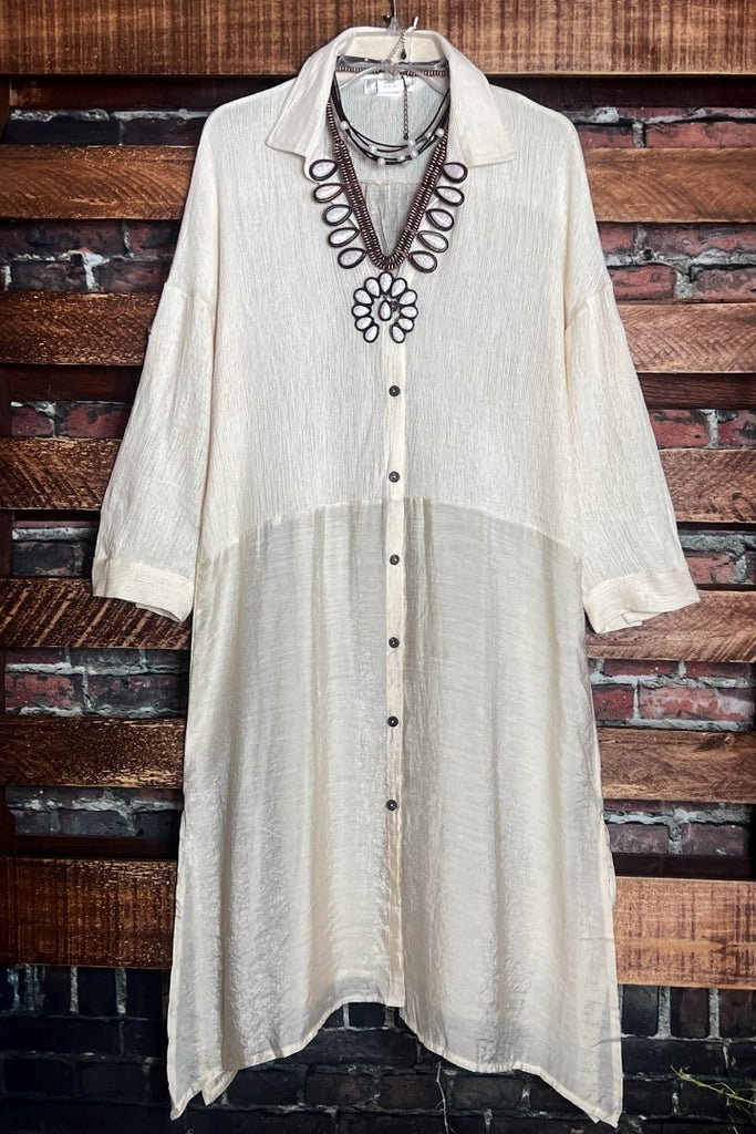READY TO GO BEAUTIFUL & COMFY SHIRT DRESS IN BEIGE