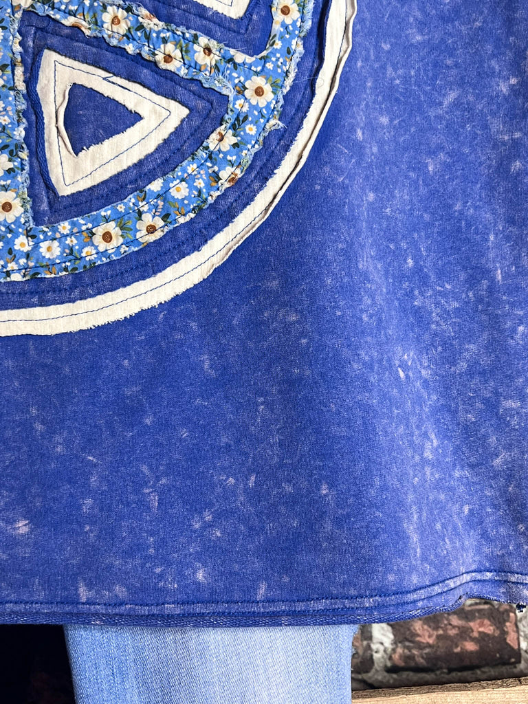 PEACE & LOVE SOUL 100% COTTON T-SWEATSHIRT IN BLUE