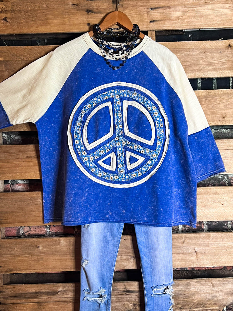 PEACE & LOVE SOUL 100% COTTON T-SWEATSHIRT IN BLUE