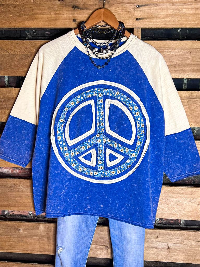PEACE & LOVE SOUL 100% COTTON T-SWEATSHIRT IN BLUE