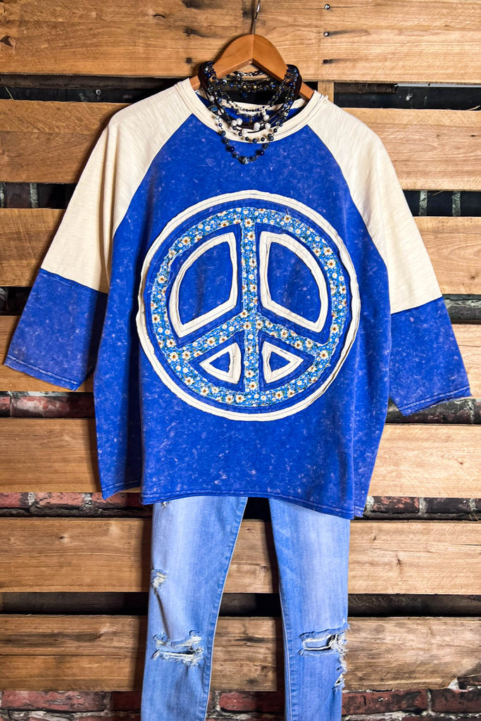 PEACE & LOVE SOUL 100% COTTON T-SWEATSHIRT IN BLUE