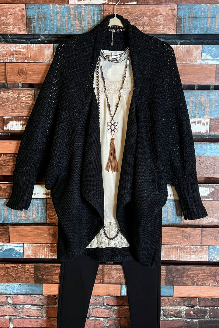 COZY CHARM TO GO IN STYLE BLACK CARDIGAN