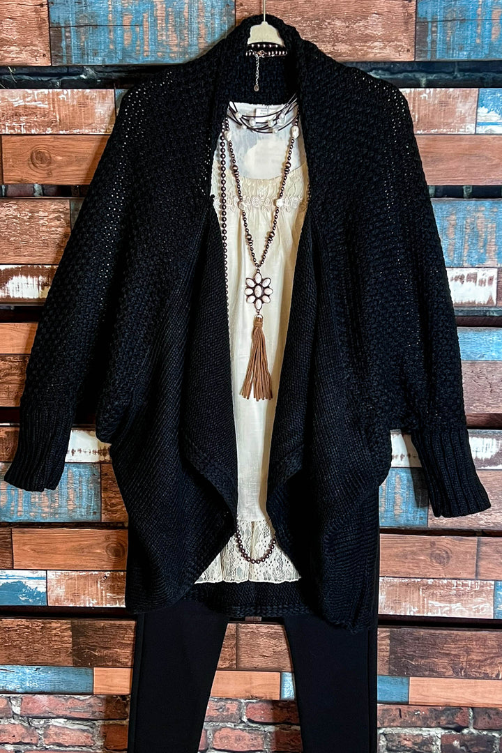 COZY CHARM TO GO IN STYLE BLACK CARDIGAN