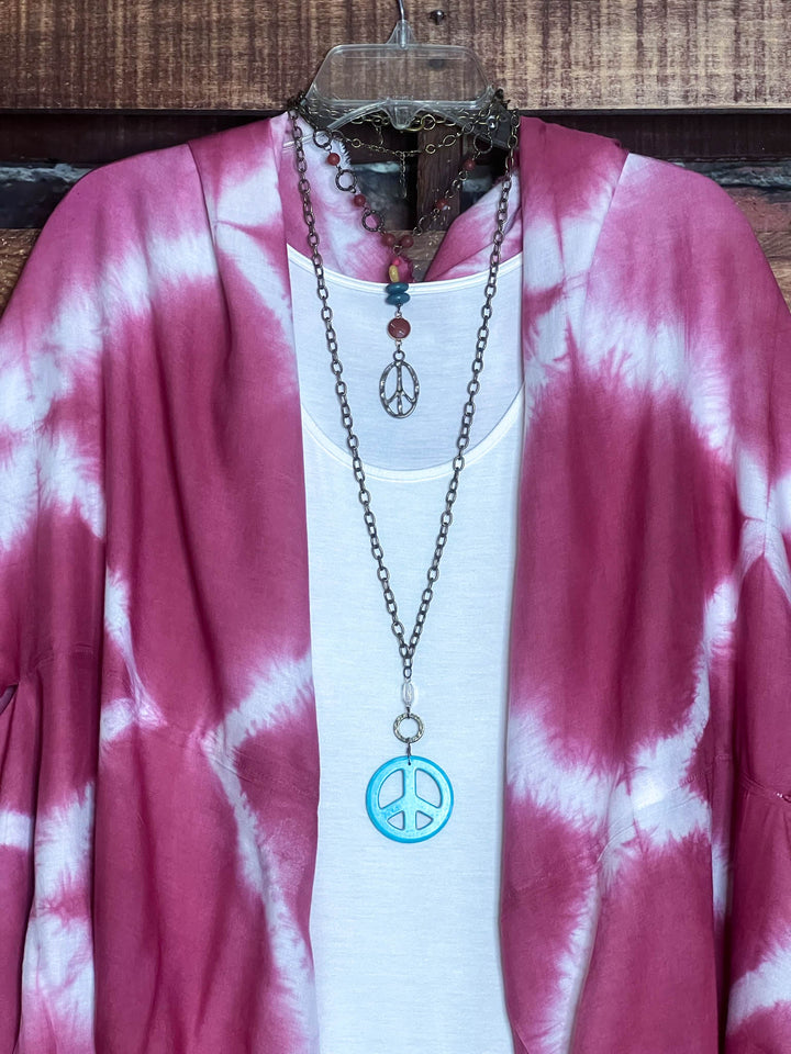 PEACE & LOVE BOHEMIAN TIE DYE SHABBY KIMONO IN PINK TONES