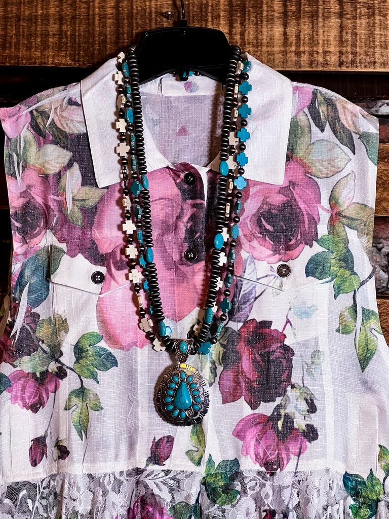 BEAUTIFUL KIND OF DAY FLORAL LACE LONG VEST