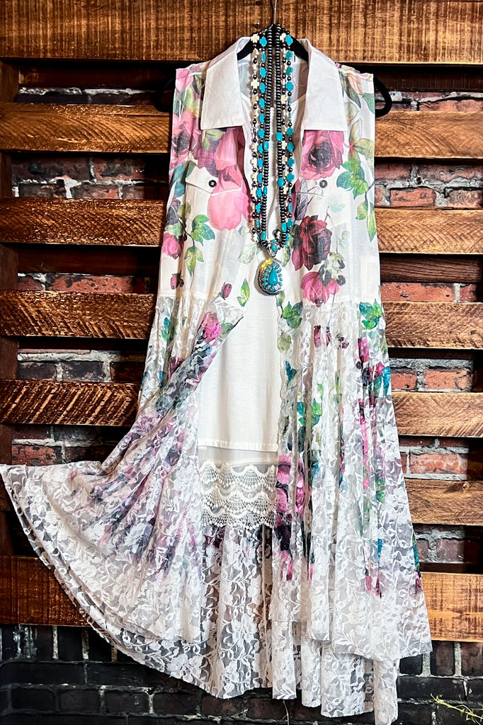 BEAUTIFUL KIND OF DAY FLORAL LACE LONG VEST