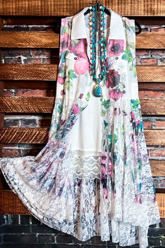 A LOVE THAT WILL LAST FOREVER FLORAL LACE LONG VEST
