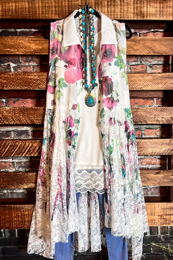 BEAUTIFUL KIND OF DAY FLORAL LACE LONG VEST