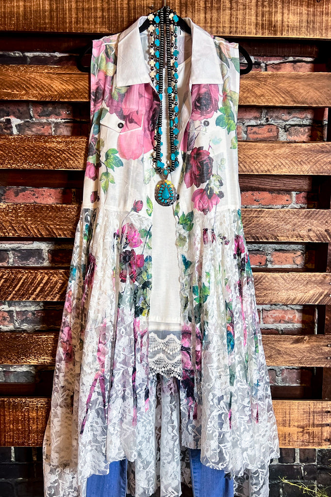 BEAUTIFUL KIND OF DAY FLORAL LACE LONG VEST