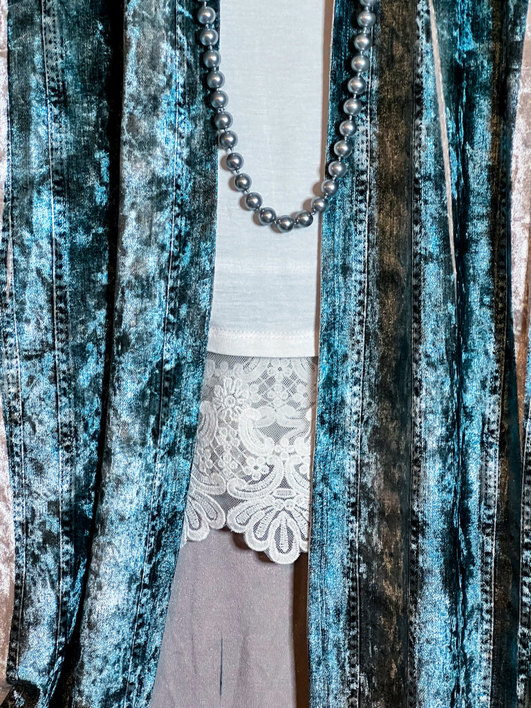 JOY OF BEAUTY STUNNING VELVET JACKET OVERSIZED IN BLUE DENIM