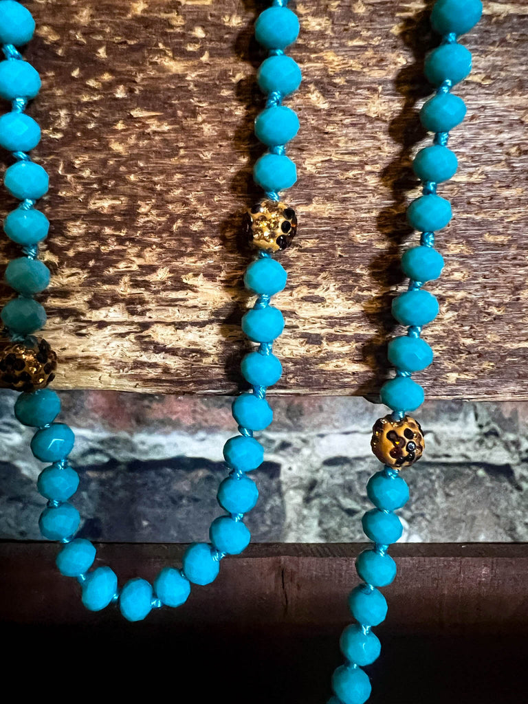 ANYWHERE LAYERED BEADED NECKLACE TURQUOISE LEOPARD
