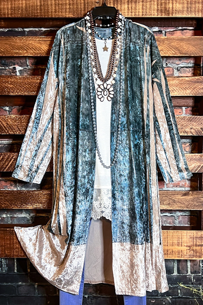 JOY OF BEAUTY STUNNING VELVET JACKET OVERSIZED IN BLUE DENIM