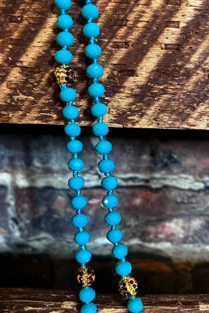 ANYWHERE LAYERED BEADED NECKLACE TURQUOISE LEOPARD