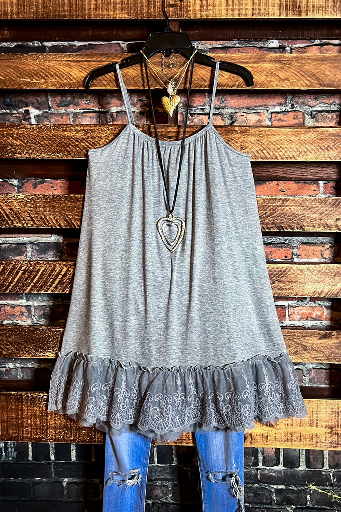 SO THIS IS LOVE LACE SLIP DRESS EXTENDER IN GRAY