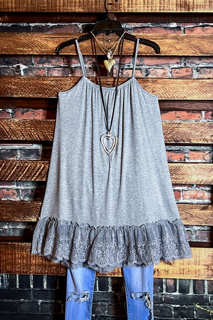 SO THIS IS LOVE LACE SLIP DRESS EXTENDER IN GRAY