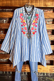 RIVER SIDE BEAUTY 100% COTTON EMBROIDERED TUNIC IN BLUE