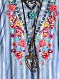 RIVER SIDE BEAUTY 100% COTTON EMBROIDERED TUNIC IN BLUE