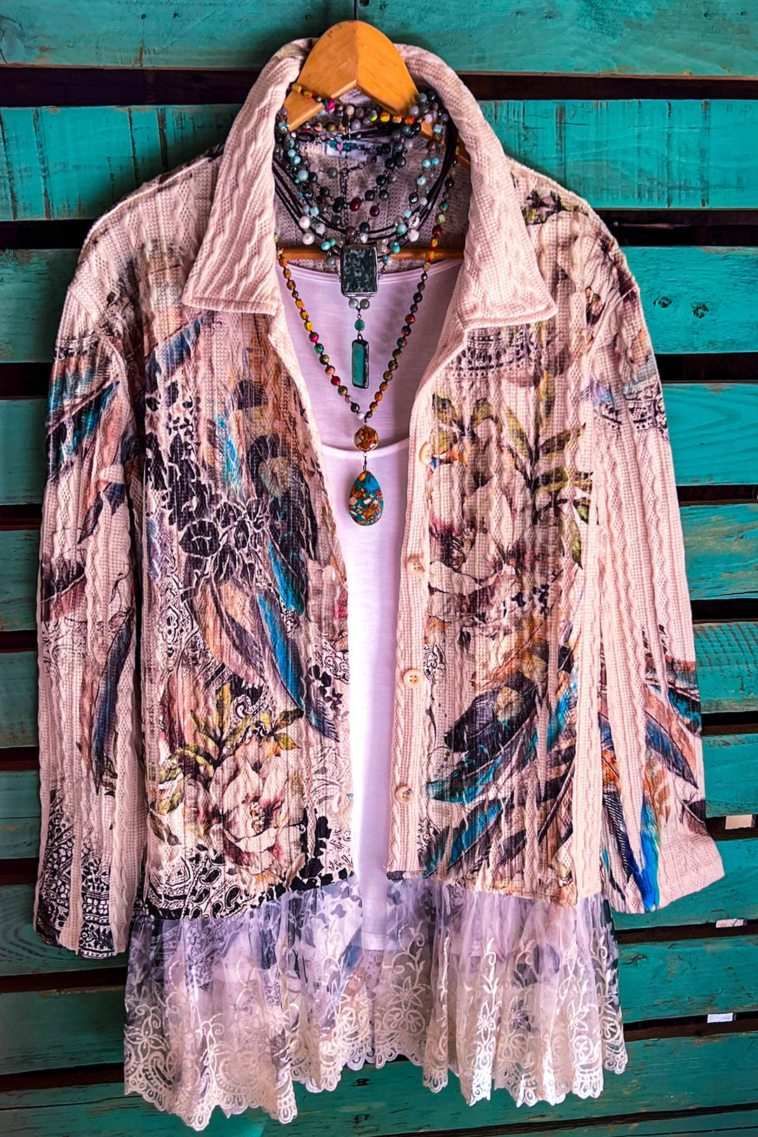 FEATHER WONDER PARADISE LACE JACKET IN MULTI-COLOR