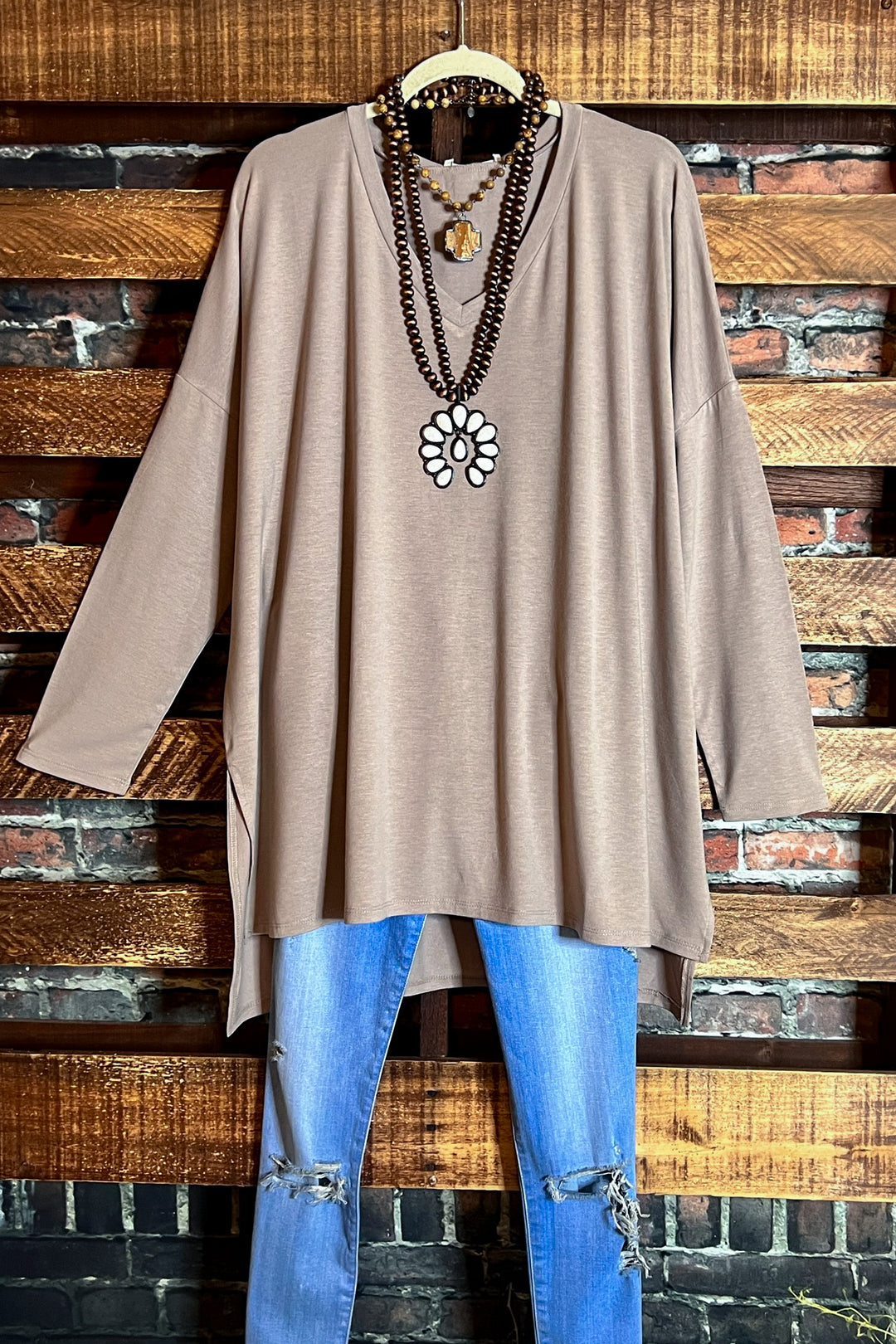 FOREVER PERFECTLY SIMPLE & OVERSIZED T-TUNIC IN ASH MOCHA------SALE
