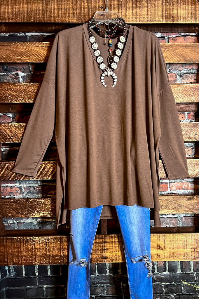 FOREVER PERFECTLY SIMPLE & OVERSIZED T-TUNIC IN MOCHA