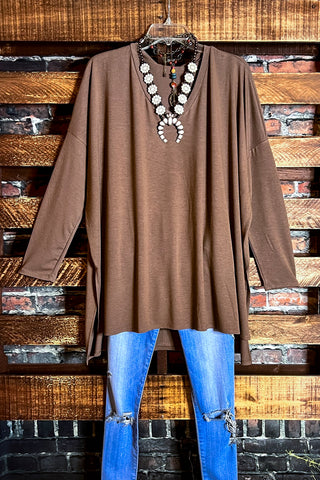 LET'S GO TO TOWN 100 % COTTON BABYDOLL TOP IN LIGHT MOCHA