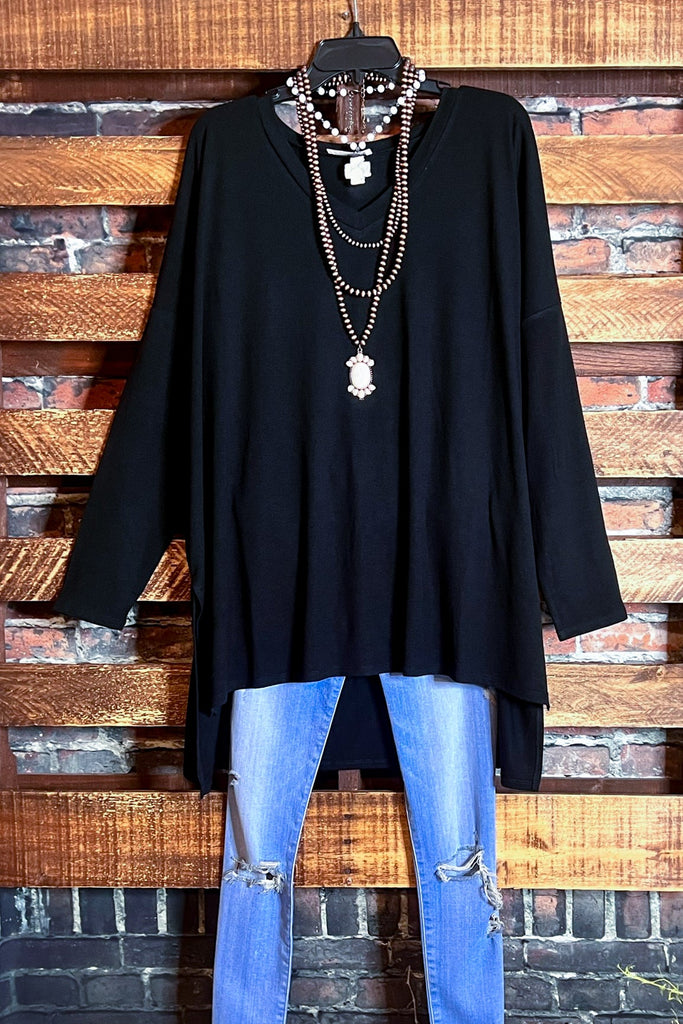 FOREVER PERFECTLY SIMPLE BLACK OVERSIZED T-TUNIC