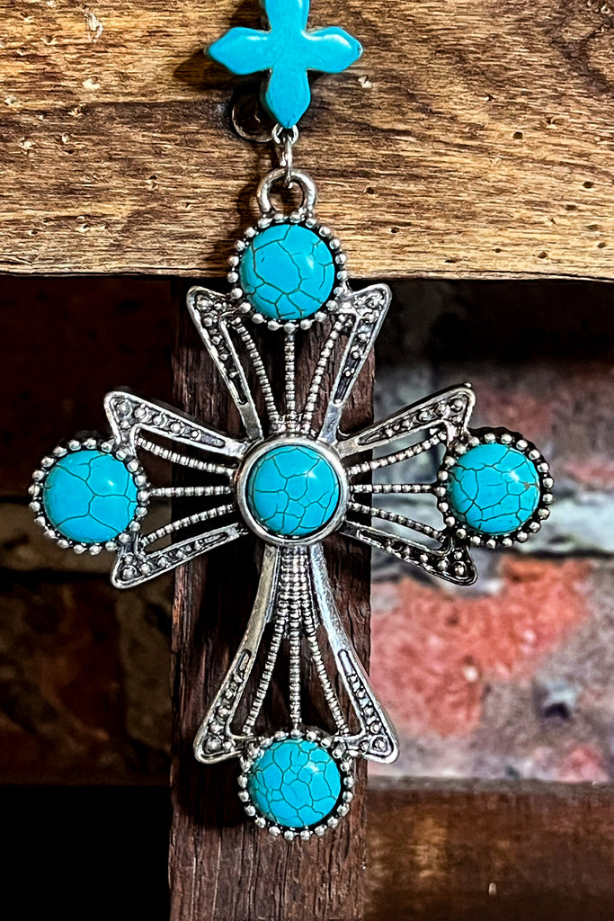 IT'S SO MYSTICAL VICTORIAN CROSS NECKLACE IN TURQUOISE