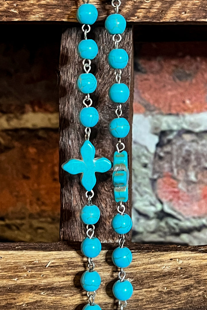IT'S SO MYSTICAL VICTORIAN CROSS NECKLACE IN TURQUOISE