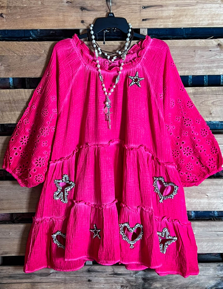 ALL THE PRETTY THINGS 100% COTTON DRESS IN STRAWBERRY PINK