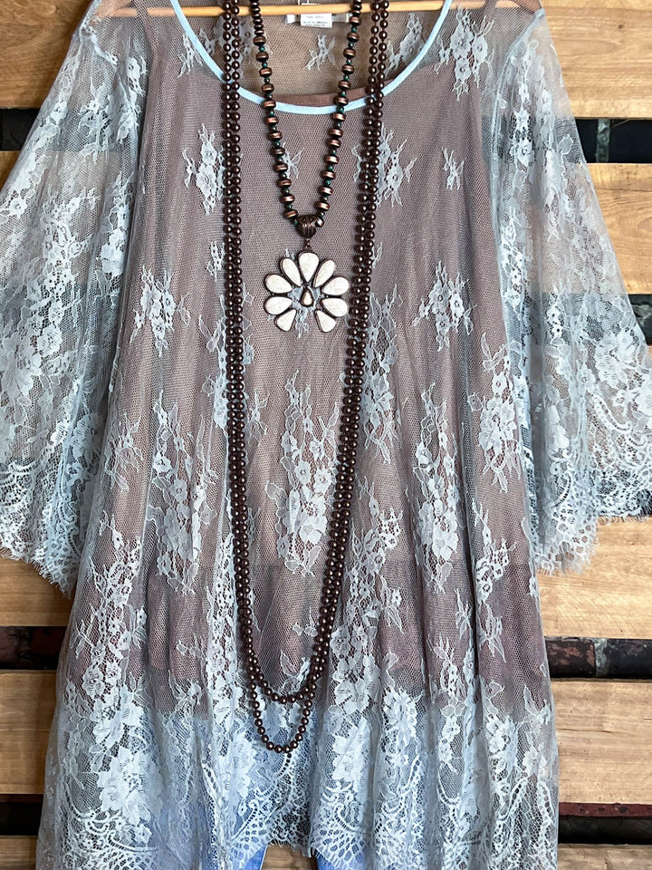 Made You Look Lace Sheer Tunic in Pale Blue