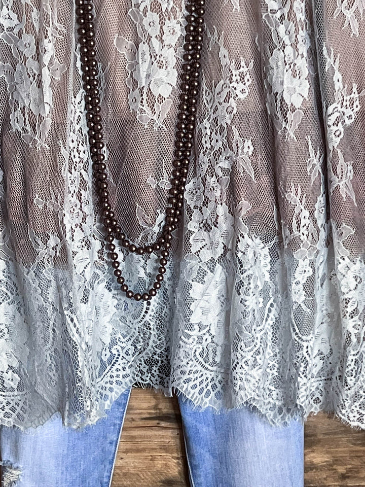 Made You Look Lace Sheer Tunic in Pale Blue