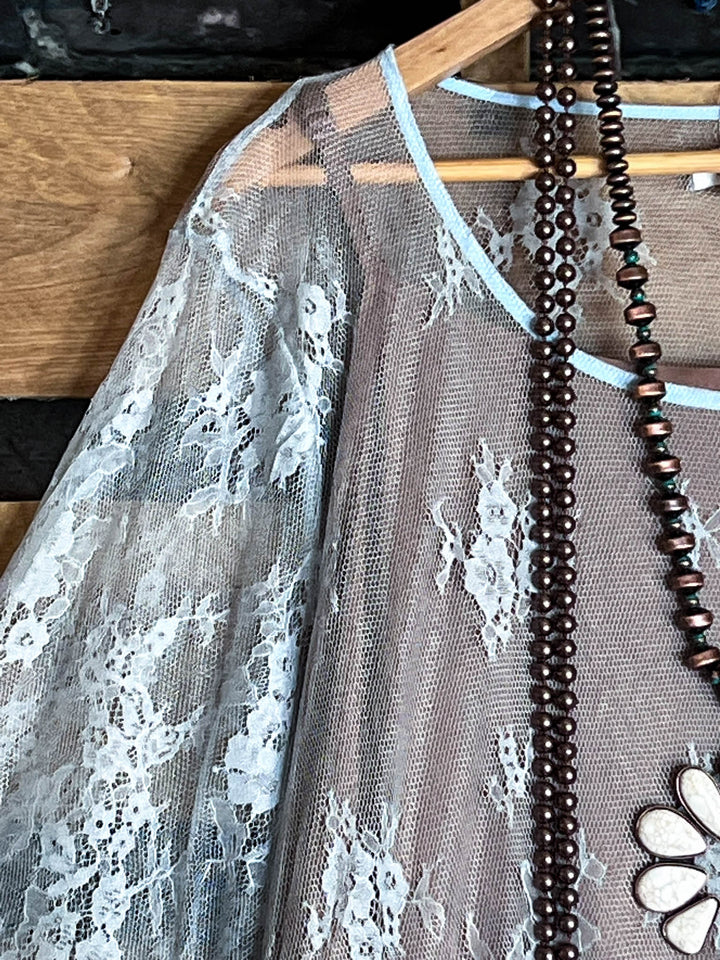 Made You Look Lace Sheer Tunic in Pale Blue