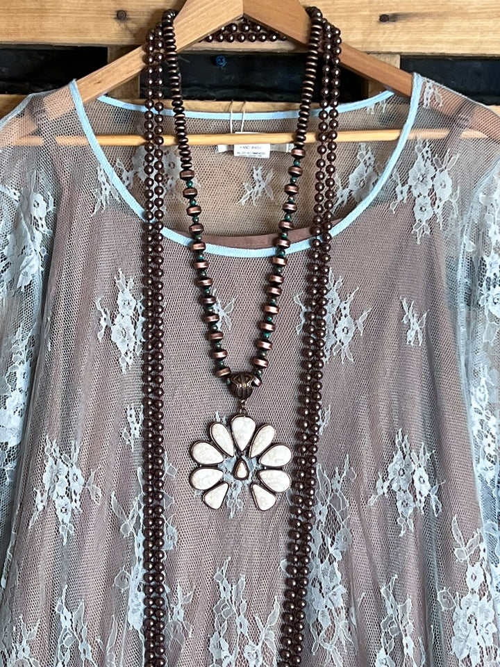 Made You Look Lace Sheer Tunic in Pale Blue