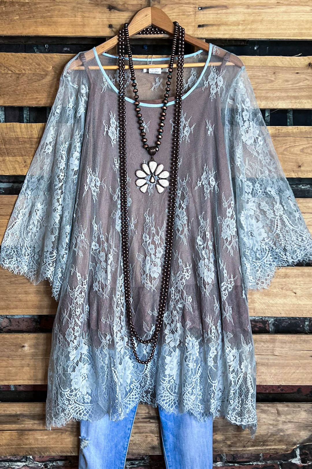 Made You Look Lace Sheer Tunic in Pale Blue