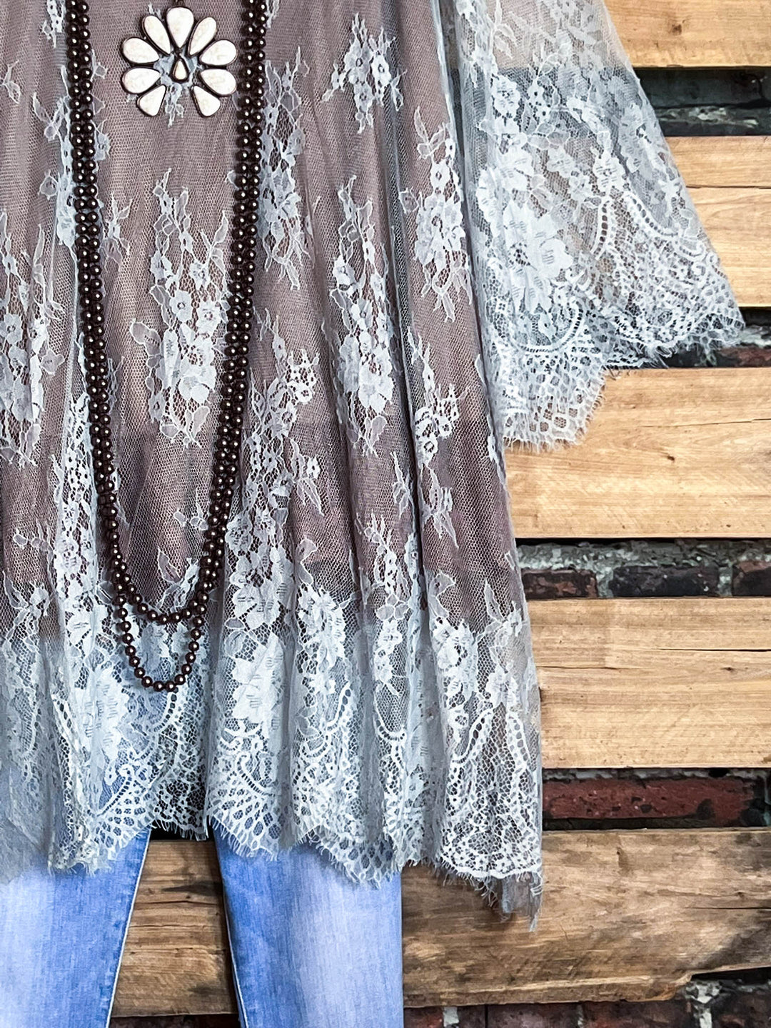 Made You Look Lace Sheer Tunic in Pale Blue