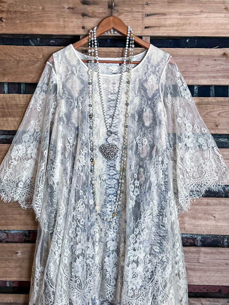 Made You Look Lace Sheer Tunic in Beige
