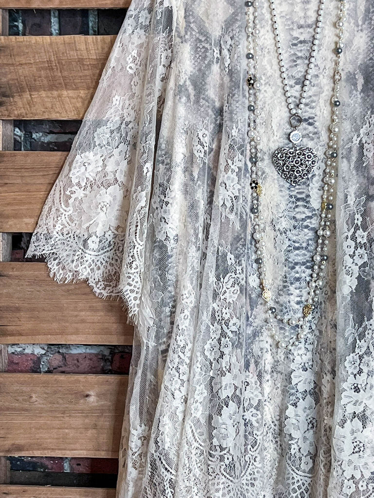 Made You Look Lace Sheer Tunic in Beige