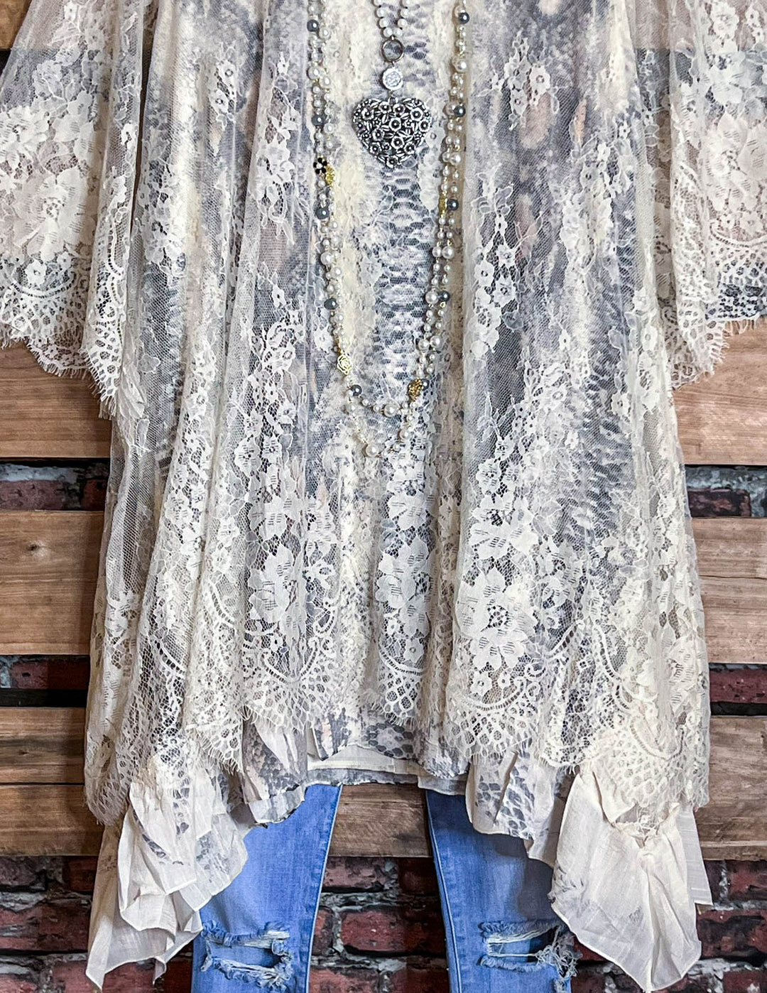 Made You Look Lace Sheer Tunic in Beige