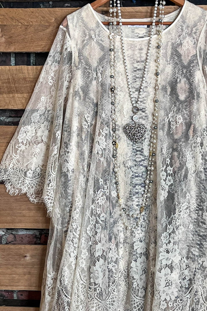 Made You Look Lace Sheer Tunic in Beige