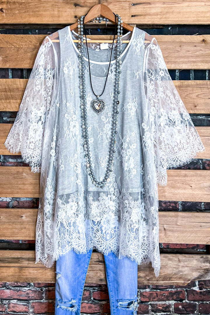 Made You Look Lace Sheer Tunic in White