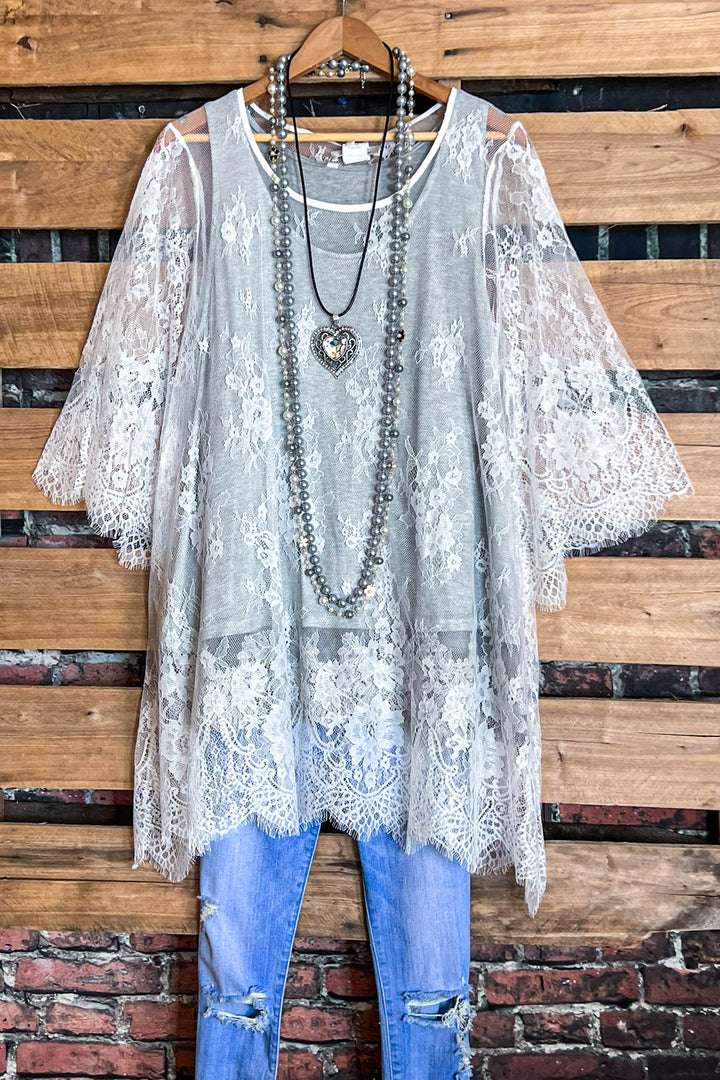 Made You Look Lace Sheer Tunic in White